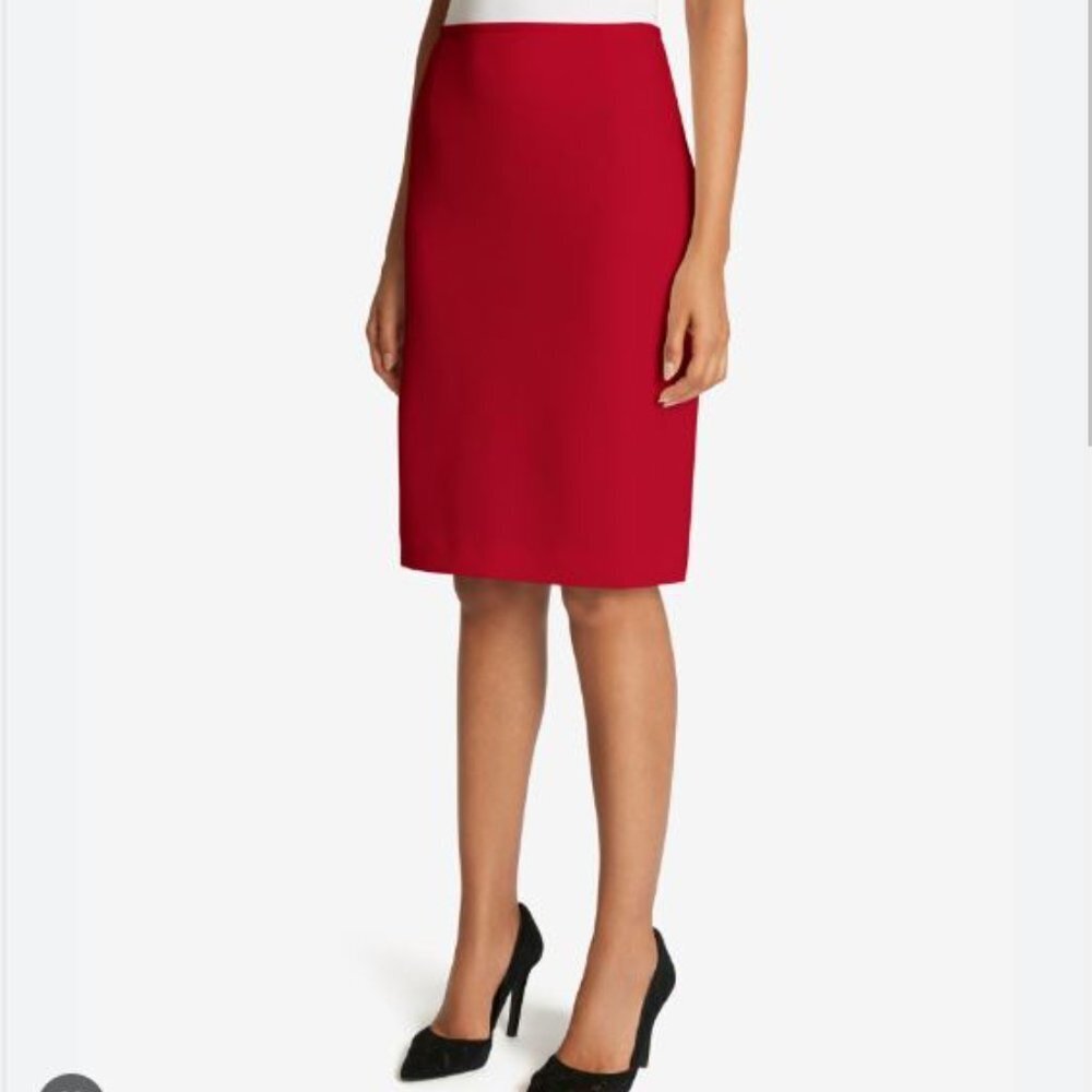 Tahari ASL Red Knee Length Pencil Skirt Size 6